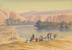 Bathing Scene with Orientals at an Inland Lake by Hubert Sattler