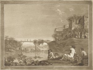 Landscape with Bathing Nymphs by Hubertus van Hove