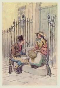 Trotty Veck, with his daughter Meg, dining on the steps
