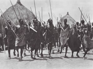Africa: Shilluk warriors storming the grave of a chief by Hugo Adolf Bernatzik