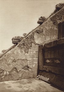 Mexico: San Juan Teotihuacan, Sculptures of the stairs in the pyramid of Quetzalcoatl at the center of the Citadel, Western facade by Hugo Brehme
