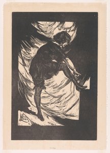 Young Woman Tying Her Bootlaces by Huib Luns