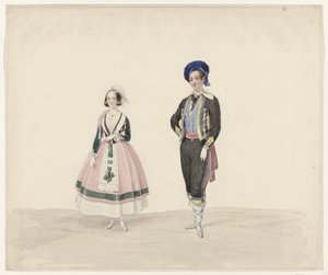 Man and Woman in Historical Costume, 1841 by Huib van Hove Bz