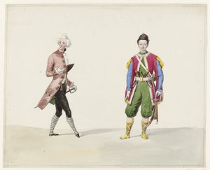 Two Men in Historical Costume, 1841 (Six Watercolors of Historical Costumes for the Costumed Ball in 1841) by Huib van Hove Bz