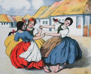 Peasant dance, illustration from a score of songs by Arpad Balazs by Hungarian School
