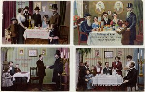 Postcards Depicting the Jewish Family at Rosh Hashanah by Hungarian School