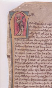 Historiated initial at the beginning of The Saga of the Two Apostles John and Jacob, from Codex Scardensis, c.1360