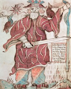 Odin, with His Two Crows, Hugin (Thought) and Munin (Memory) by Icelandic School