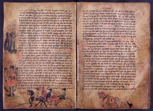 Two illustrated pages from a copy of the original 13th century Jonsbok law collection