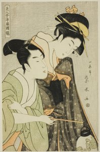 Osome and Hisamatsu, from the series "Beauties in Joruri Roles" by Ichirakutei Eisui