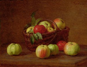 Apples in a Basket and on a Table by Ignace Henri Jean Fantin Latour