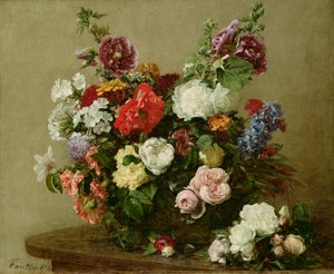 French Roses and Peonies by Ignace Henri Jean Fantin Latour