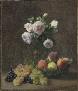 Vase of Roses, Peaches and Grapes by Ignace Henri Jean Fantin Latour