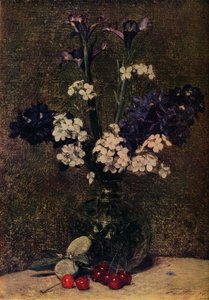 Vase of Flowers with Cherries and Almonds on the Table by Ignace Henri Jean Fantin Latour