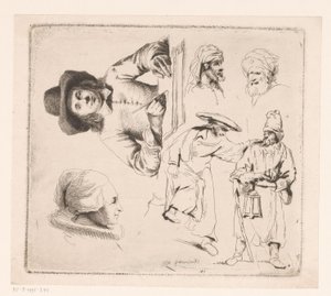 Composition with Writing Man, Head of a Woman, and Four Male Figures by Ignace Joseph de Claussin