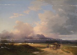 Pre-Alpine Landscape with Cart on the Road by Ignaz Raffalt