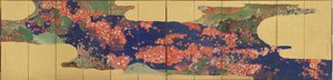 Maple Leaves on a Stream, Six-Panel Screen, Edo Period