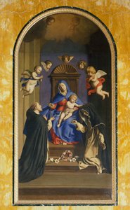 Our Lady of the Rosary with St Dominic and St Catherine, Chapel of St Catherine, Basilica of St Sabine, Rome by Il  Sassoferrato