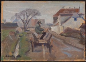 The Painter Ølund Hansen Sitting in a Wagon Painting