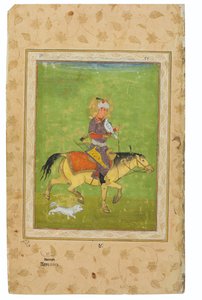 A Painting of Iraj on Horseback Hunting with a Falcon, India, Mughal Period, Late 16th Century by Indian School
