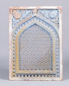 A Red Sandstone Jali Arch in a Frame, with a Stellar Motif