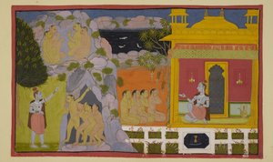 The monkeys have told Svayamprabha of their search for the missing Sita, and she has told them of the mystery of the cave and how she came to live in that marvelous place
