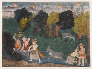 Balarama Kills the Ass Demon, Page from a Dispersed Bhagavata Purana Series by Indian School