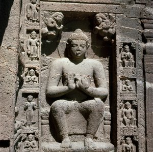 Buddha, Carved Statue in Cave 19 by Indian School