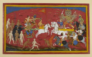 Chariots clash amid omens as Vibhishana encourages Rama by Indian School