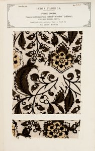Coarse cotton sample with chetee (chintz) pattern from Arcot in Madras, from The Collection of the Textile Manufacturers of India, by John Forbes Watson, published in 1866 by Indian School