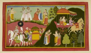 Dasaratha and his queens return to Ayodhya, leaving Rishyasringa and Shanta behind by Indian School