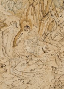 Majnun in the wilderness (detail) by Indian School