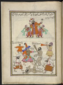 Entertainers, 86 drawings bound into a volume depicting trades and occupations in Kashmir, Craftsmen are shown at work with their implements and equipment
