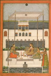 Evening party in the garden of a Mughal Palace, Lucknow or Murshidabad by Indian School