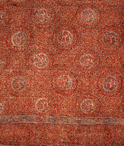 Fabric with a floral pattern and roundels within frames by Indian School