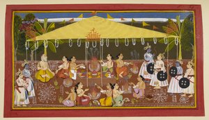 Figures Under a Yellow Canopy by Indian School