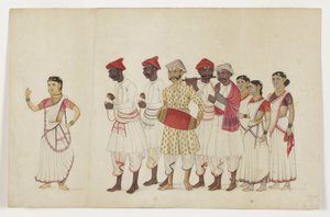 Four Female Dancers in Procession with Musicians by Indian School
