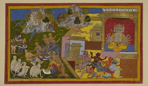 Hanuman arrives with a healing herb; Lakshmana recovers and vows to defeat Ravana by Indian School