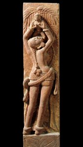 Indian art: relief stockings representing a mother and her child. Period Kouchane 1st century - New Delhi, national museum by Indian School