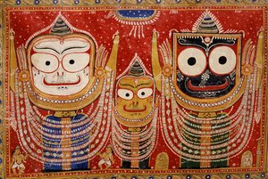 Jagannath, painted on the wall of a house by Indian School