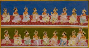 King Janaka shares the genealogy of his dynasty during the betrothal ceremony by Indian School