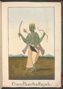 King of the Gandharvas, the Celestial Musicians by Indian School