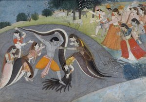 Krishna Subduing Kaliya, the Snake Demon by Indian School