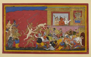 Kumbha and Nikumbha Battle Monkeys; Demons Report to Ravana by Indian School