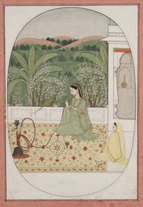 Lady on a Terrace with a Hookah by Indian School