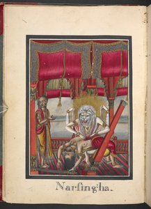 Man-Lion Incarnation of Vishnu, Narasimha Avatara, Fourth Incarnation of Vishnu by Indian School