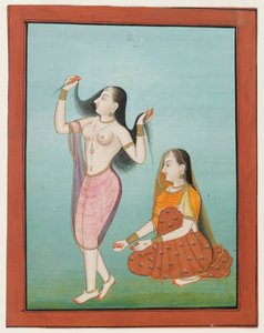 Miniature painting of a lady at her toilette by Indian School
