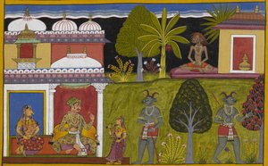 Praheti Becomes an Ascetic While Heti Marries Bhaya and Has a Son, Vidyutkesa by Indian School