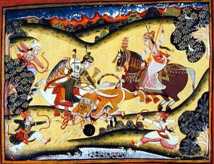 Rajput Princesses Killing a Lion, Bundi School, c.1810-20 by Indian School