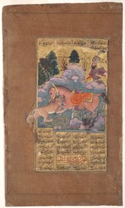 Rakhsh Fights the Lion to Protect Rustam by Indian School